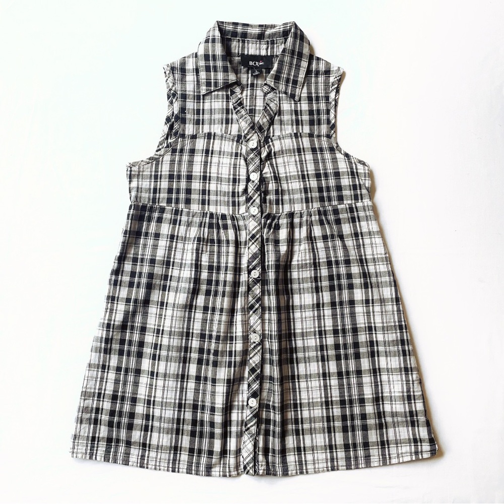Girls Sz L (14) Plaid Button Down Sleeveless Blouse